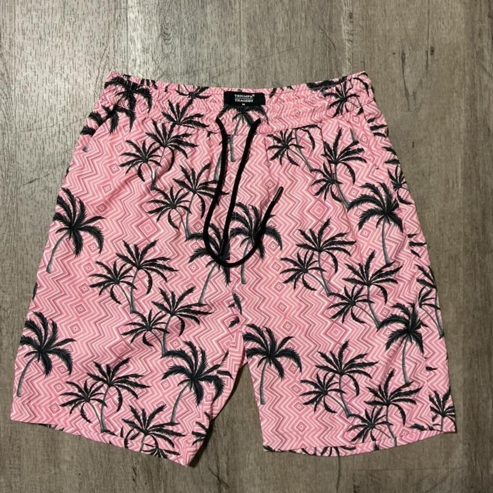 Triumph Tragedy pink palm tree swim shorts Size M